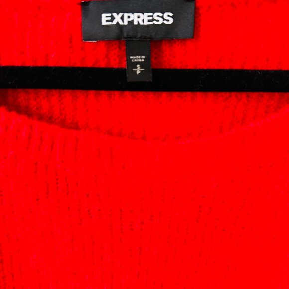 Express Women Red Knit Ruffled Eyelet Detail Ballon Sleeve Pullover Sweater Sz S - Picture 3 of 11